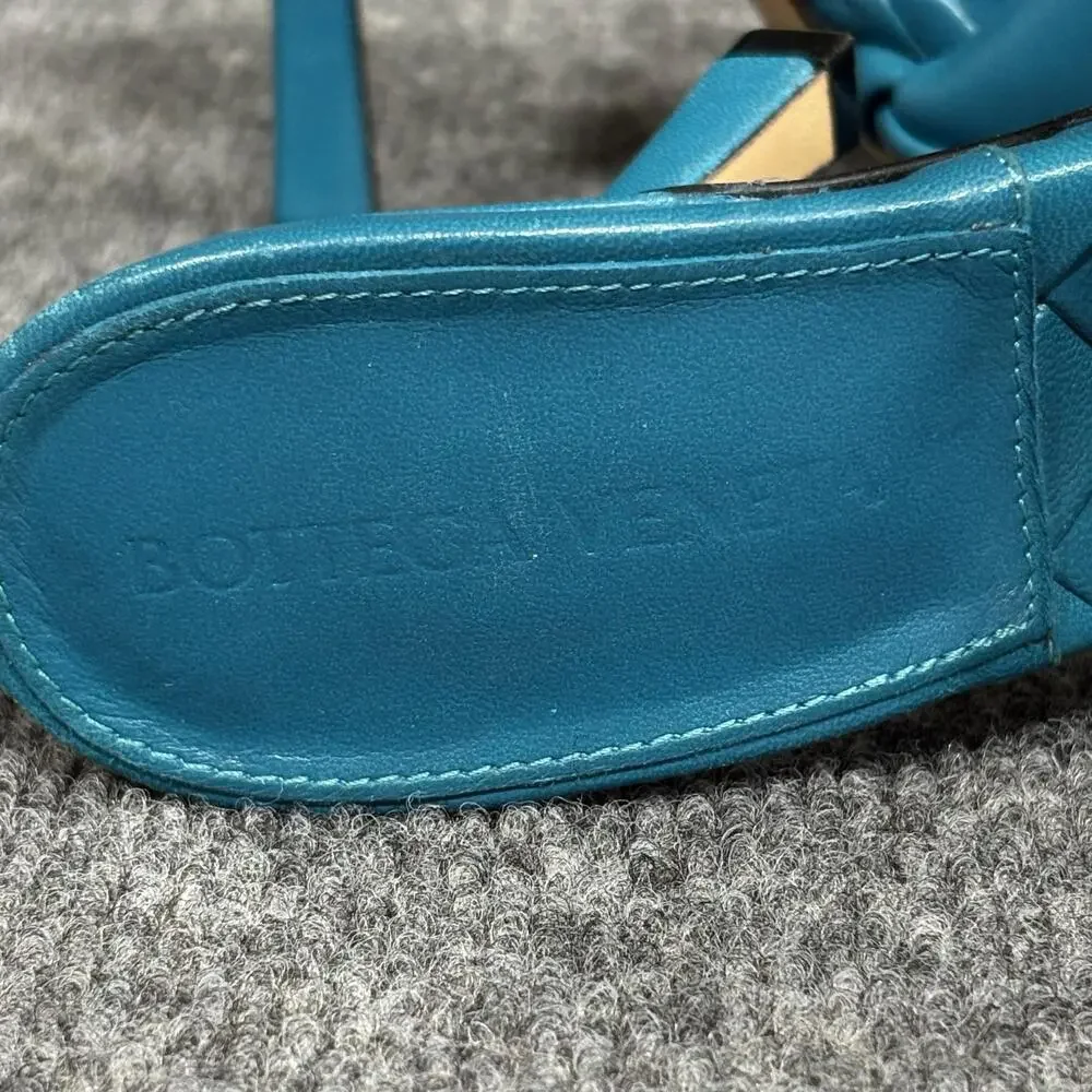 Bottega Veneta Sandals Womens 35 Blue Lido Intrecciato Leather Mules Slide Heels